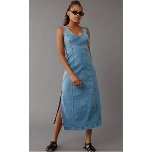 AMERICAN EAGLE | Stretch Denim Scoop Neck Maxi Dress in Blue, Size 4